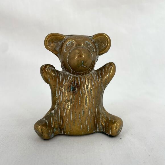 Vintage Brass Teddy Bear Gold Sitting Animal Mid-Century Traditional Style Decor - Picture 2 of 12